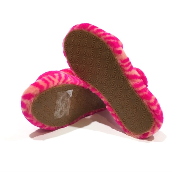 UGG Oh Yeah Zebra Sandal Slipper -Rock Rose Fur -Youth US 4 -NEW - Picture 6 of 7